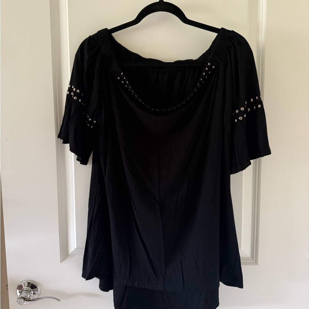 Chic Black Women's Blouse with Embellished Sleeves